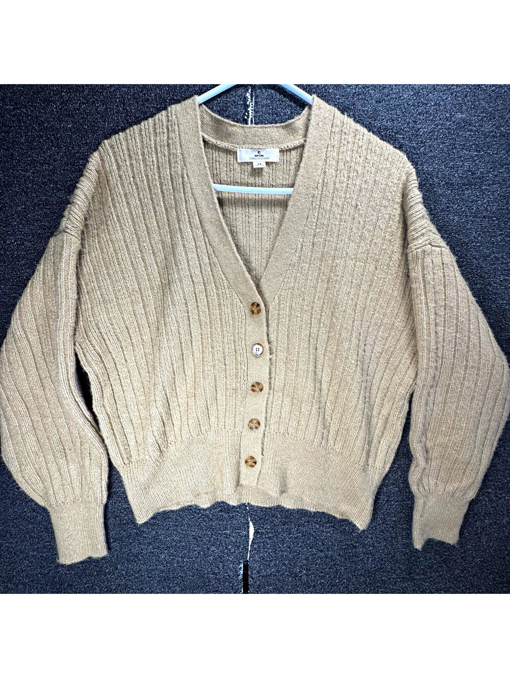 RIP CURL Womens Beige Rib-Knit V-Neck Button-Front Cardigan Sweater XS